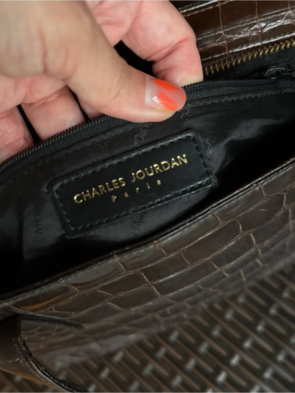Charles Jourdan Paris Vintage Brown Croc Embossed Leather Shoulder Tote